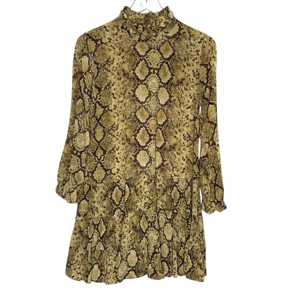 Zara XS Womens Reptile Snake Print Ruffle Hem Dress Animal Python Baddie